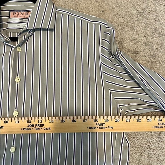 Pink Thomas Pink shirt mens 16 grey striped slim fit button down 100% cotton - Picture 6 of 10